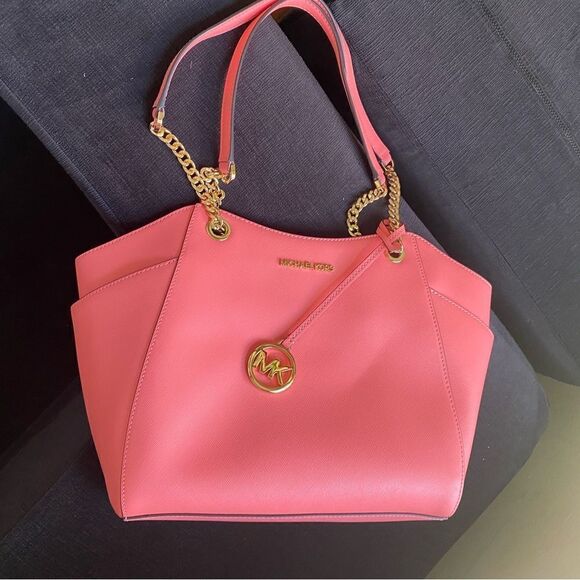 Michael Kors Jet Set Large Saffiano Leather Shoulder Bag Pink - Picture 2 of 11